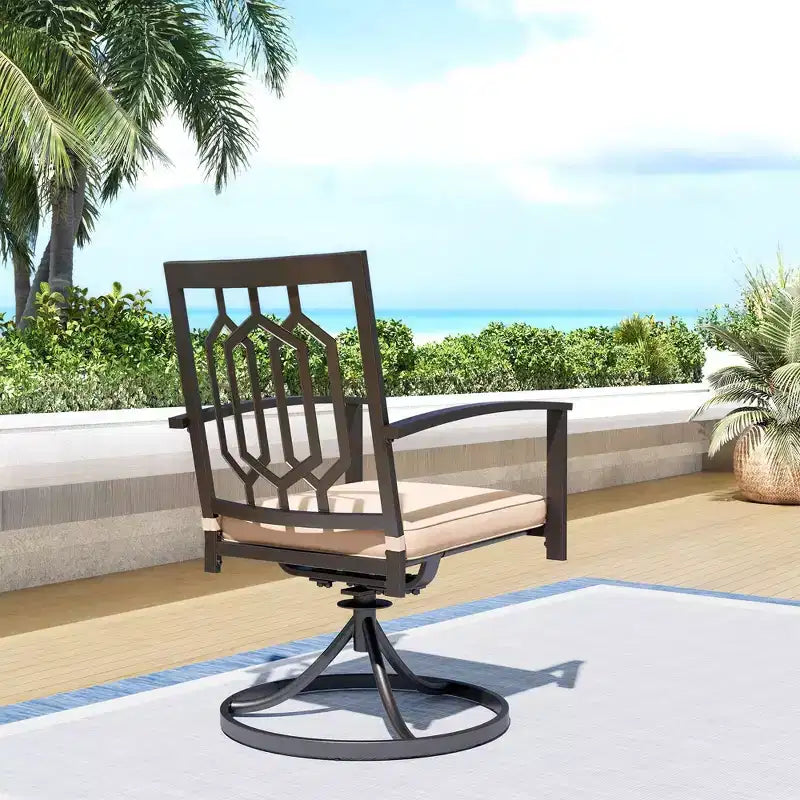 Ensemble de salle à manger d'extérieur 7 pièces avec table rectangulaire avec trou pour parasol de 1,57 po et fauteuils pivotants à 360° en tissu avec dossier à motifs – Captiva Designs
