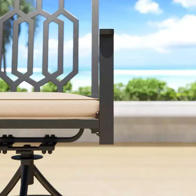 Ensemble de salle à manger d'extérieur 7 pièces avec table rectangulaire avec trou pour parasol de 1,57 po et fauteuils pivotants à 360° en tissu avec dossier à motifs – Captiva Designs