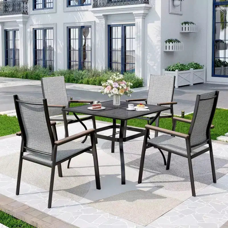 5pc Patio Dining Set with Mesh Square Table & Aluminum Frame Sling Chairs - Captiva Designs: Outdoor Furniture Ensemble
