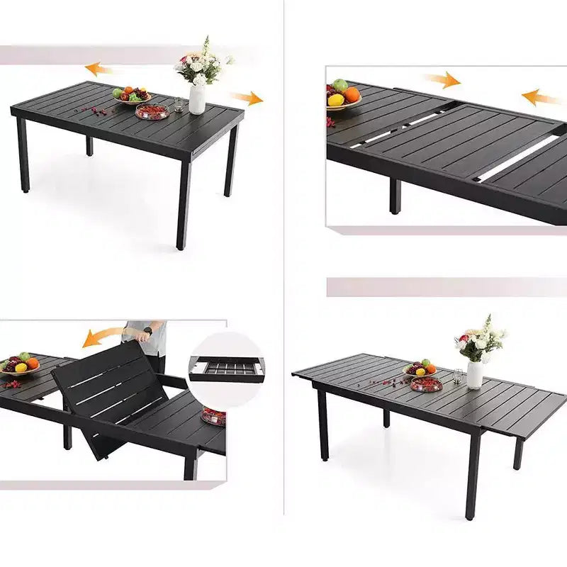 Ensemble de salle à manger 9 pièces avec table extensible en acier et chaises pivotantes à 360° en textilène - Captiva Designs : Salon de jardin