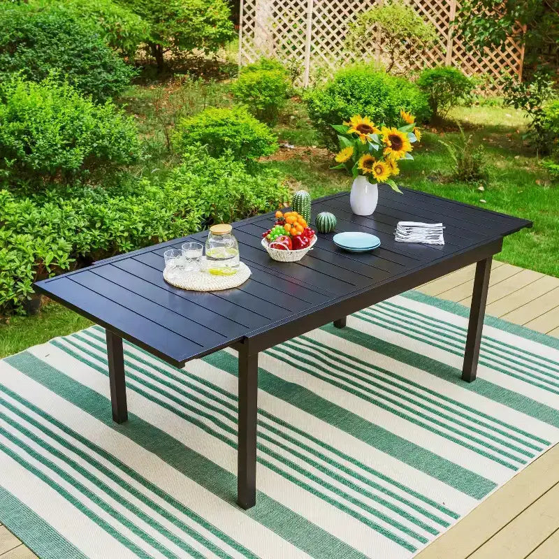 Ensemble de salle à manger 9 pièces avec table extensible en acier et chaises pivotantes à 360° en textilène - Captiva Designs : Salon de jardin