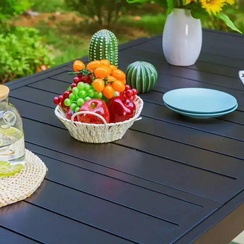 Ensemble de salle à manger 9 pièces avec table extensible en acier et chaises pivotantes à 360° en textilène - Captiva Designs : Salon de jardin
