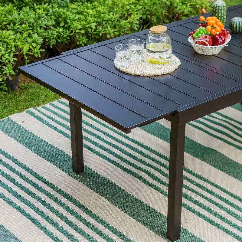 Ensemble de salle à manger 9 pièces avec table extensible en acier et chaises pivotantes à 360° en textilène - Captiva Designs : Salon de jardin