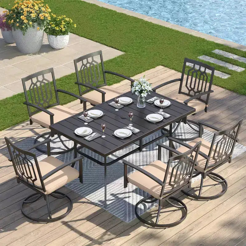 7pc Patio Dining Set with Rectangle Table with 1.57" Umbrella Hole & Padded Swivel Arm Chairs - Captiva Design