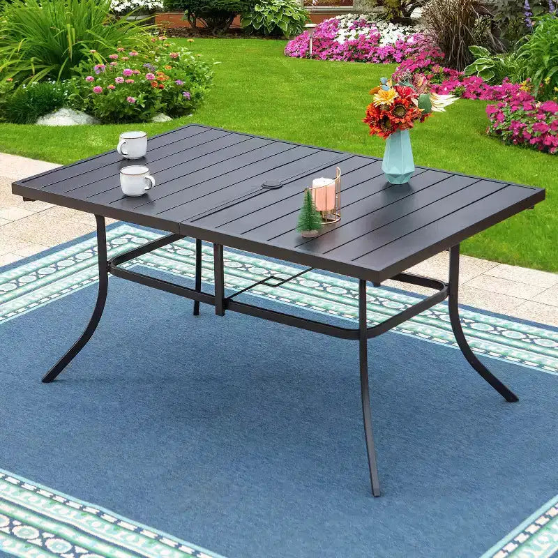 Ensemble de salle à manger d'extérieur 7 pièces avec table rectangulaire et trou pour parasol de 4 cm et fauteuils pivotants rembourrés - Captiva Design