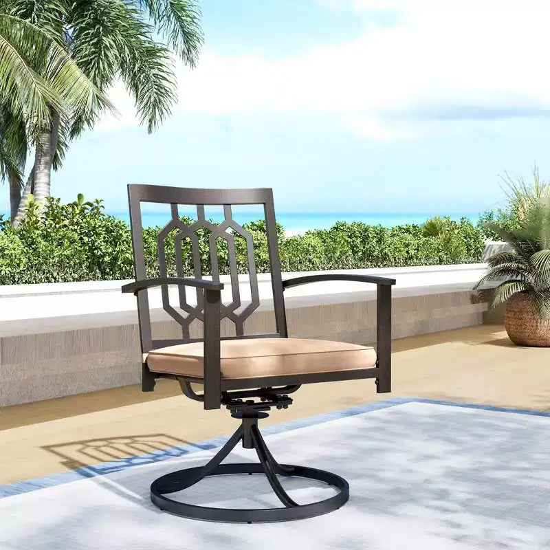Ensemble de salle à manger d'extérieur 7 pièces avec table rectangulaire et trou pour parasol de 4 cm et fauteuils pivotants rembourrés - Captiva Design