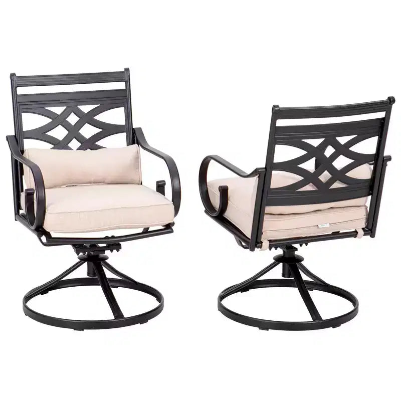 Ensemble de salle à manger d'extérieur 5 pièces avec chaises pivotantes avec coussins d'assise et de dossier épais et plateau de table carré en faux bois avec trou pour parasol - Captiva Designs