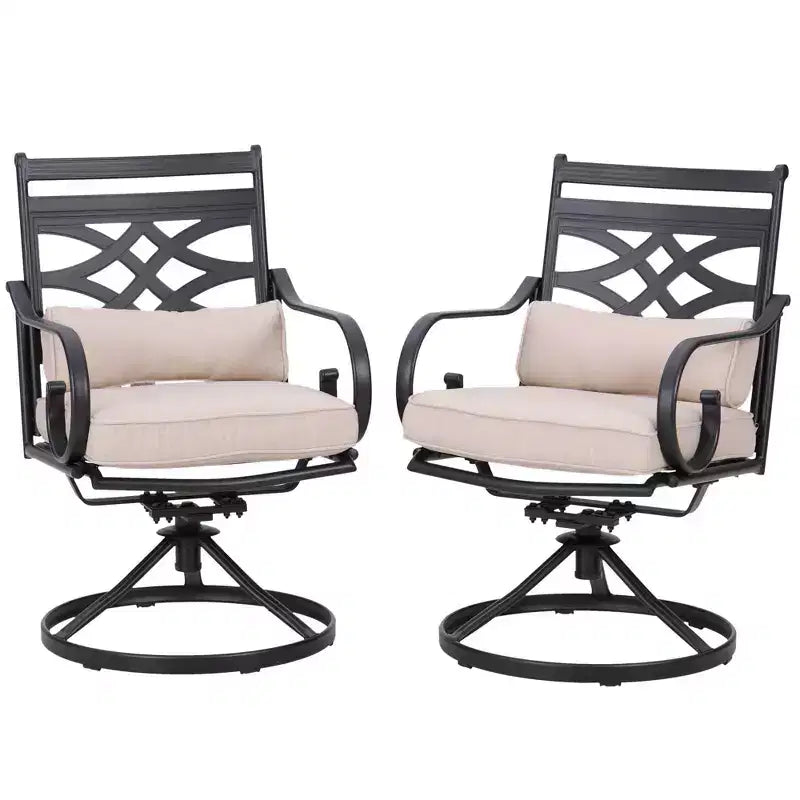 Ensemble de salle à manger d'extérieur 5 pièces avec chaises pivotantes avec coussins d'assise et de dossier épais et plateau de table carré en faux bois avec trou pour parasol - Captiva Designs