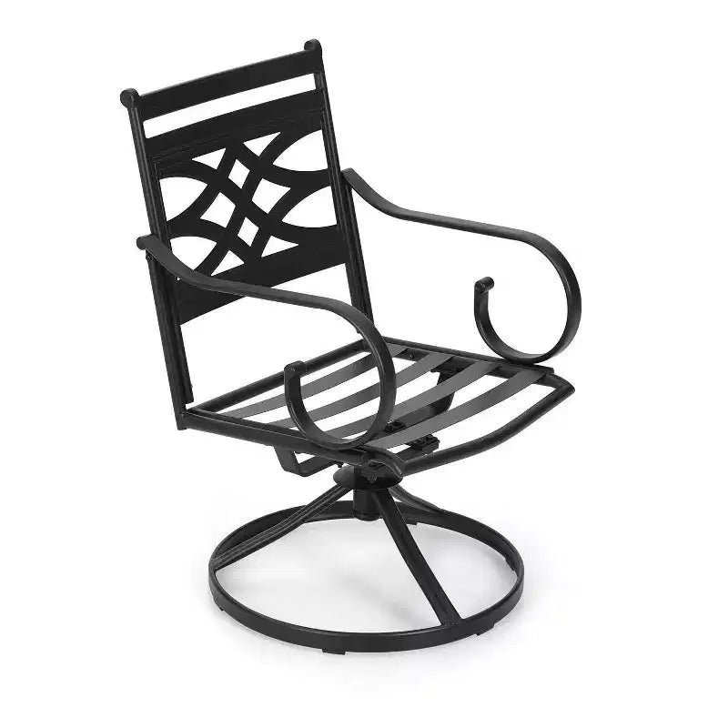 Ensemble de salle à manger d'extérieur 5 pièces avec chaises pivotantes avec coussins d'assise et de dossier épais et plateau de table carré en faux bois avec trou pour parasol - Captiva Designs