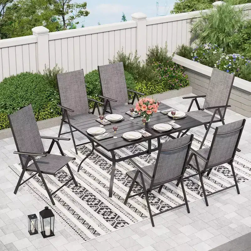 7pc Outdoor Dining Set with 7 Position Adjustable Chairs & Metal Frame Table with Umbrella Hole - Captiva Designs