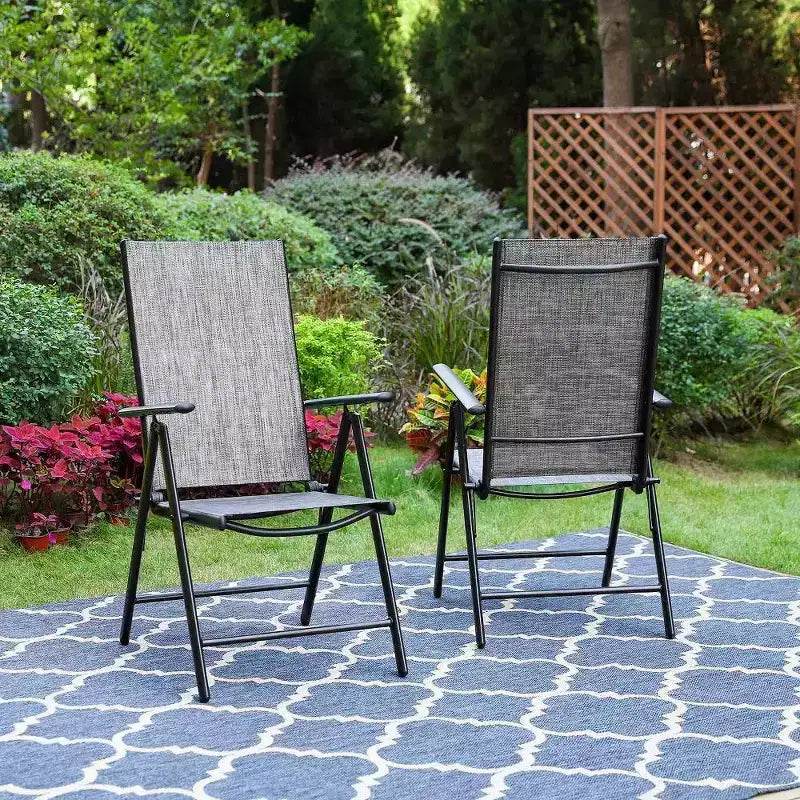 Ensemble de salle à manger d'extérieur 7 pièces avec chaises réglables 7 positions et table à cadre métallique avec trou pour parasol - Captiva Designs