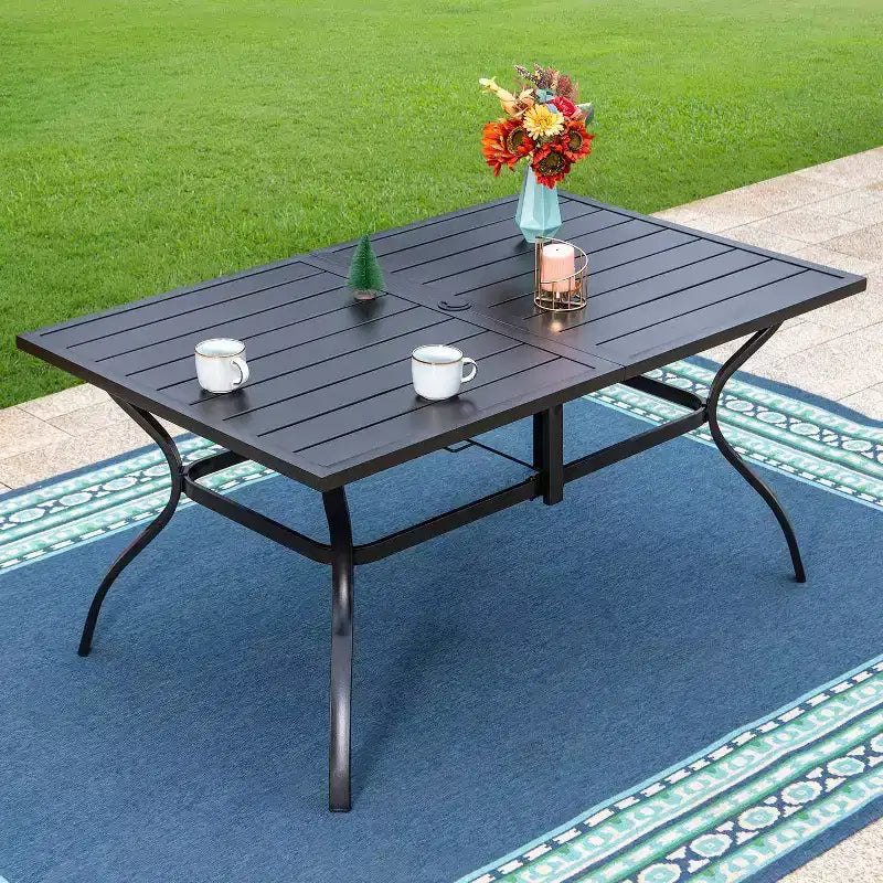 Ensemble de salle à manger d'extérieur 7 pièces avec chaises réglables 7 positions et table à cadre métallique avec trou pour parasol - Captiva Designs