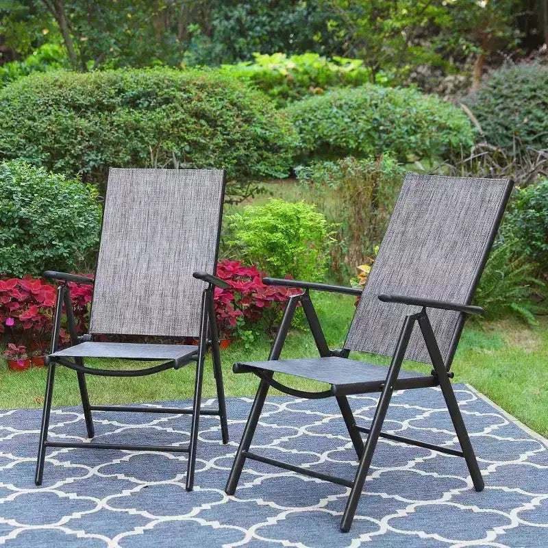 Ensemble de salle à manger d'extérieur 7 pièces avec chaises réglables 7 positions et table à cadre métallique avec trou pour parasol - Captiva Designs