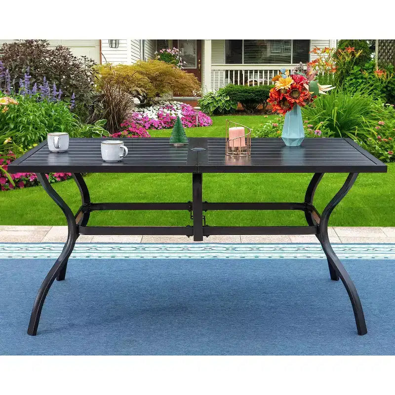 Ensemble de salle à manger d'extérieur 7 pièces avec chaises réglables 7 positions et table à cadre métallique avec trou pour parasol - Captiva Designs