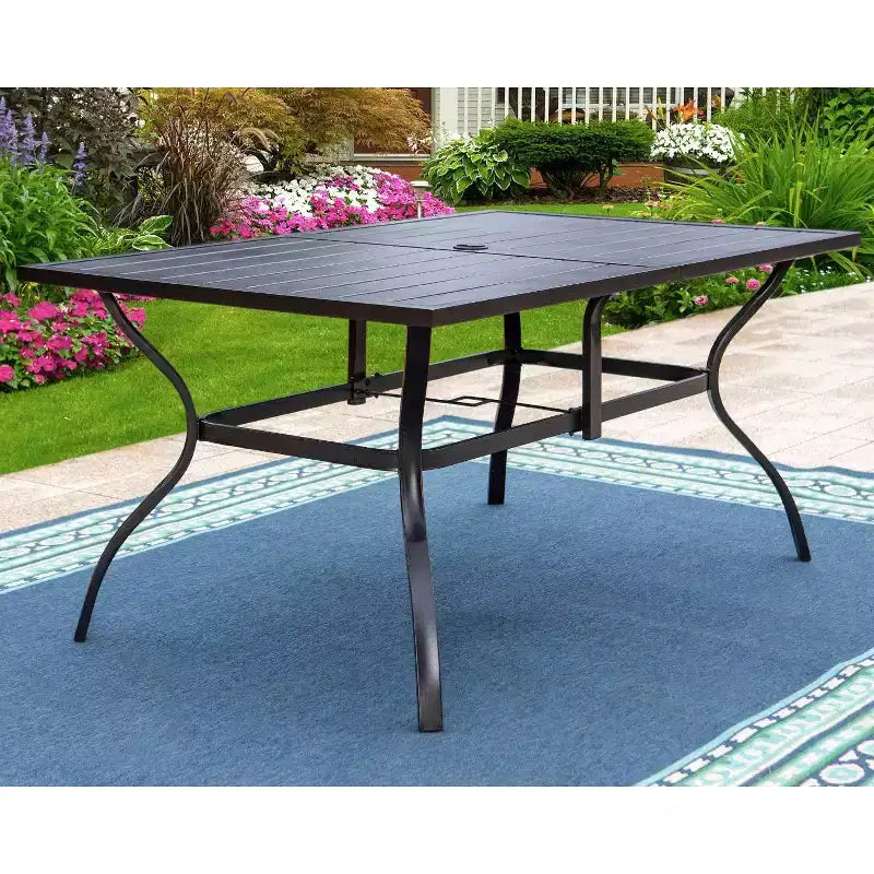 Ensemble de salle à manger d'extérieur 7 pièces avec chaises réglables 7 positions et table à cadre métallique avec trou pour parasol - Captiva Designs