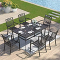 7pc Patio Dining Set with 59"x35" Steel Rectangle Table with 1.57" Umbrella Hole and 6 Steel Arm Chairs Black - Captiva Designs