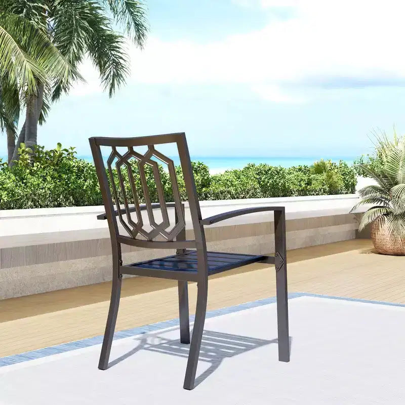 Ensemble de salle à manger d'extérieur 7 pièces Captiva Designs - Table rectangulaire en acier 150x90 cm avec trou pour parasol de 4 cm et 6 chaises avec accoudoirs en acier, Noir