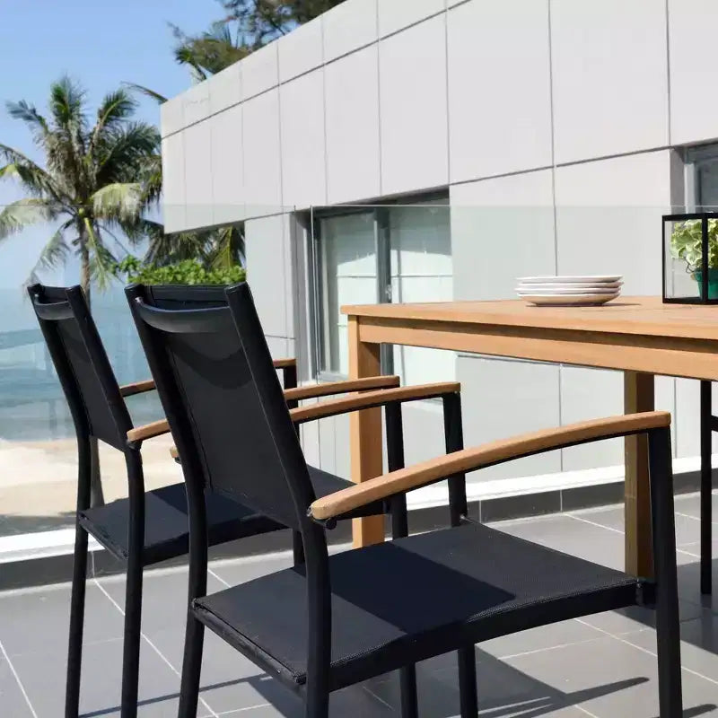 Ensemble de salle à manger d'extérieur rectangulaire extensible Amazonia Lapa 7 pièces en aluminium et bois finition teck 100 % noir