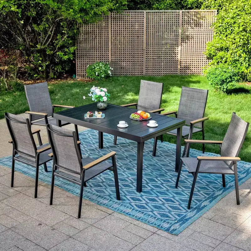 7pc Patio Set with Expandable Table & Lightweight Aluminum Frame Stackable Sling Chairs - Captiva Designs: Outdoor Furniture Set for 6