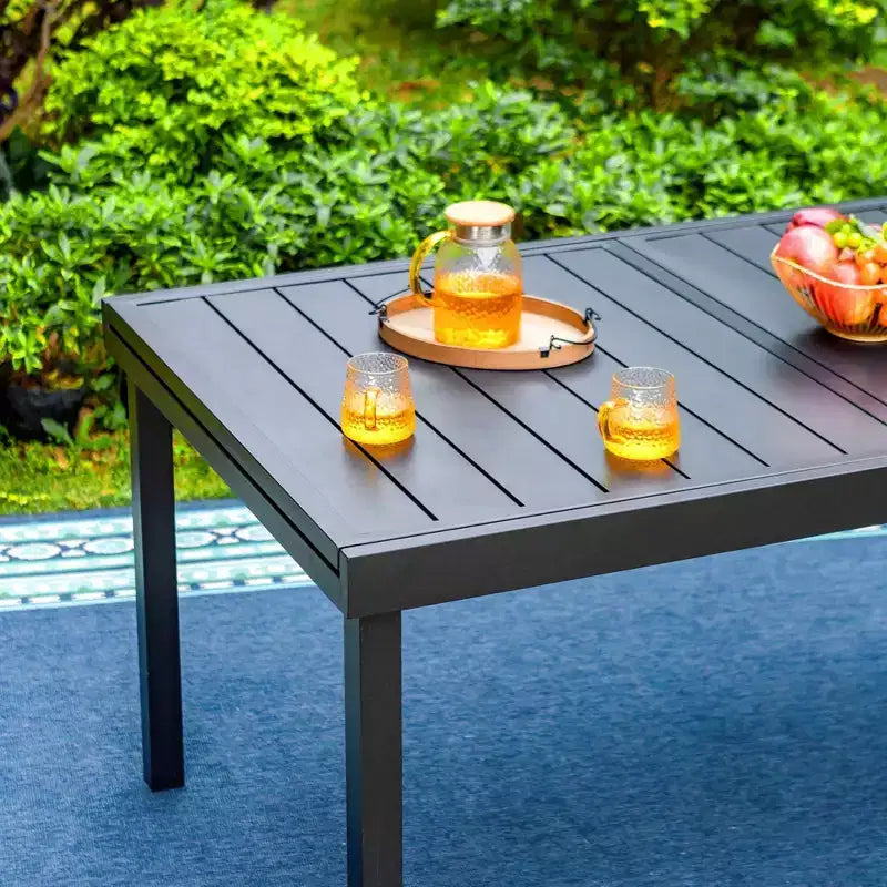 Ensemble de patio 7 pièces avec table extensible et chaises empilables en aluminium léger avec revêtement en textilène - Captiva Designs : Salon de jardin pour 6 personnes