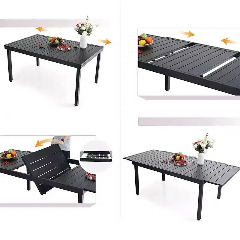 Ensemble de patio 7 pièces avec table extensible et chaises empilables en aluminium léger avec revêtement en textilène - Captiva Designs : Salon de jardin pour 6 personnes