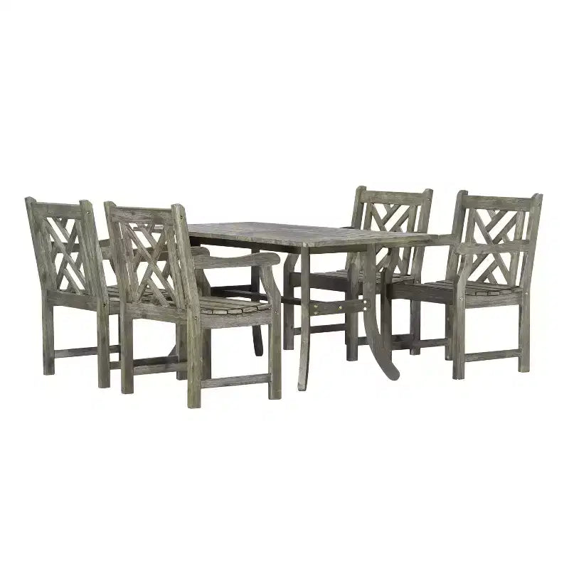 Azen 5pc Outdoor Reynard Durable Farmhouse Acacia Hardwood Dining Set Gray Wash