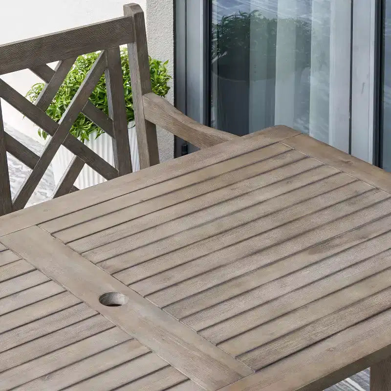 Azen Ensemble de salle à manger d'extérieur 5 pièces en acacia durable finition bois de grange, couleur gris lavé