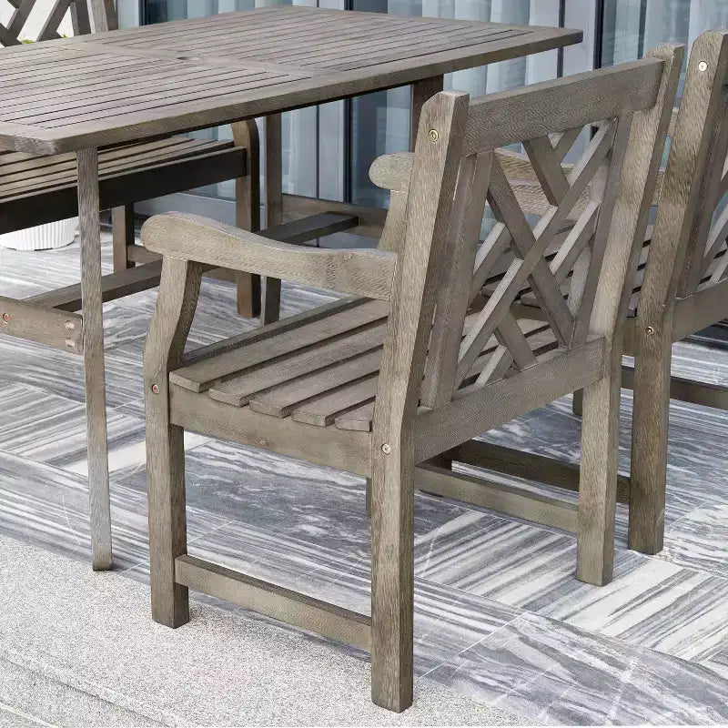Azen Ensemble de salle à manger d'extérieur 5 pièces en acacia durable finition bois de grange, couleur gris lavé