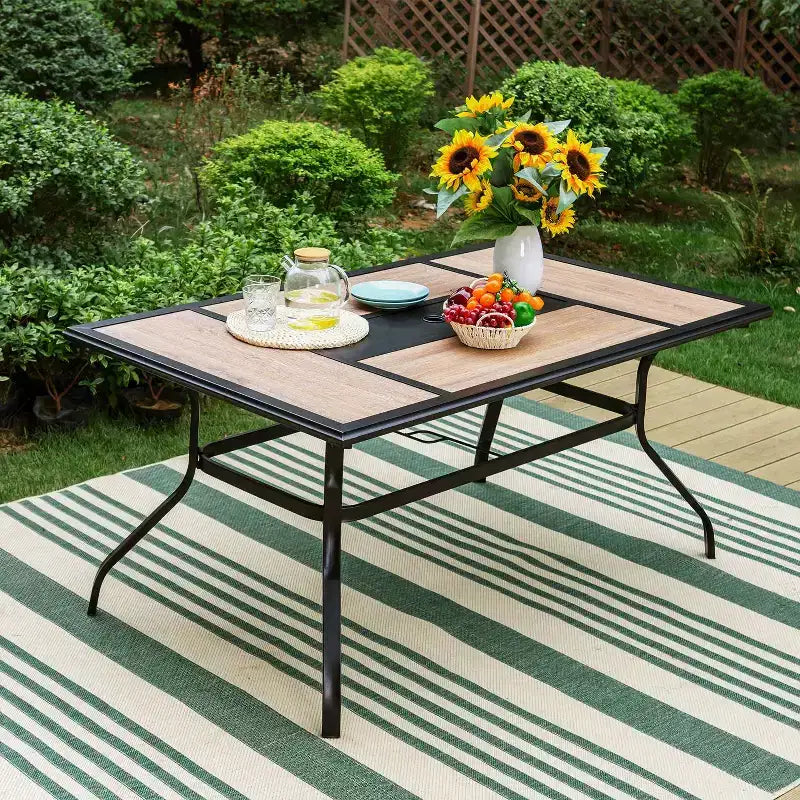 Ensemble repas extérieur 7 pièces : Structure en acier résistante aux intempéries et bois synthétique - Captiva Designs