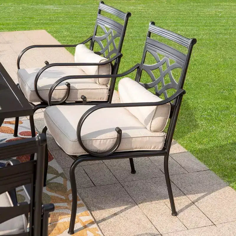 Ensemble repas extérieur 7 pièces : Structure en acier résistante aux intempéries et bois synthétique - Captiva Designs