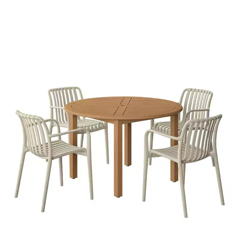 Amazonia Beijo 5pc Round Outdoor Patio Dining Set Beige