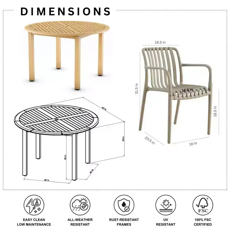 Amazonia Beijo Ensemble de salle à manger rond 5 pièces pour extérieur, beige
