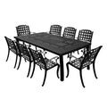 95" Rectangular Modern Outdoor Mesh Lattice Aluminum Patio Dining Set with 8 Checked Pattern Arm Chairs - Black - Oakland Living