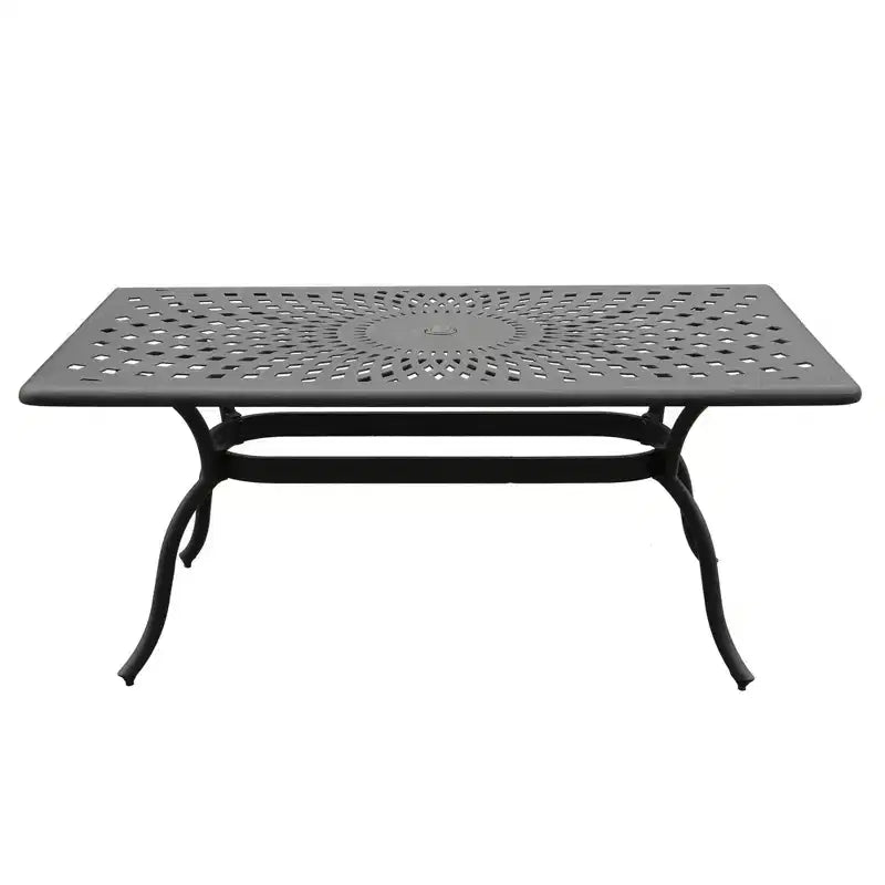 Ensemble de salle à manger d'extérieur 7 pièces avec table rectangulaire en aluminium maillé orné moderne de 170 cm et chaises à carreaux - Noir - Oakland Living
