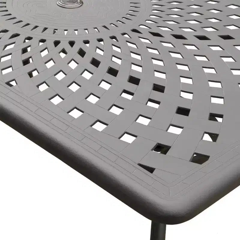 Ensemble de salle à manger d'extérieur 7 pièces avec table rectangulaire en aluminium maillé orné moderne de 170 cm et chaises à carreaux - Noir - Oakland Living