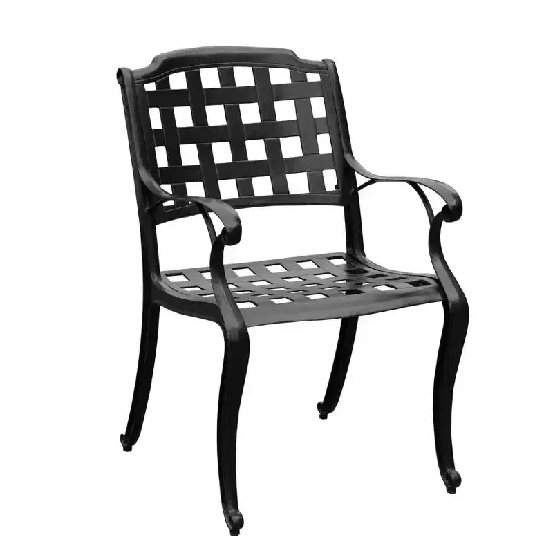 Ensemble de salle à manger d'extérieur 7 pièces avec table rectangulaire en aluminium maillé orné moderne de 170 cm et chaises à carreaux - Noir - Oakland Living