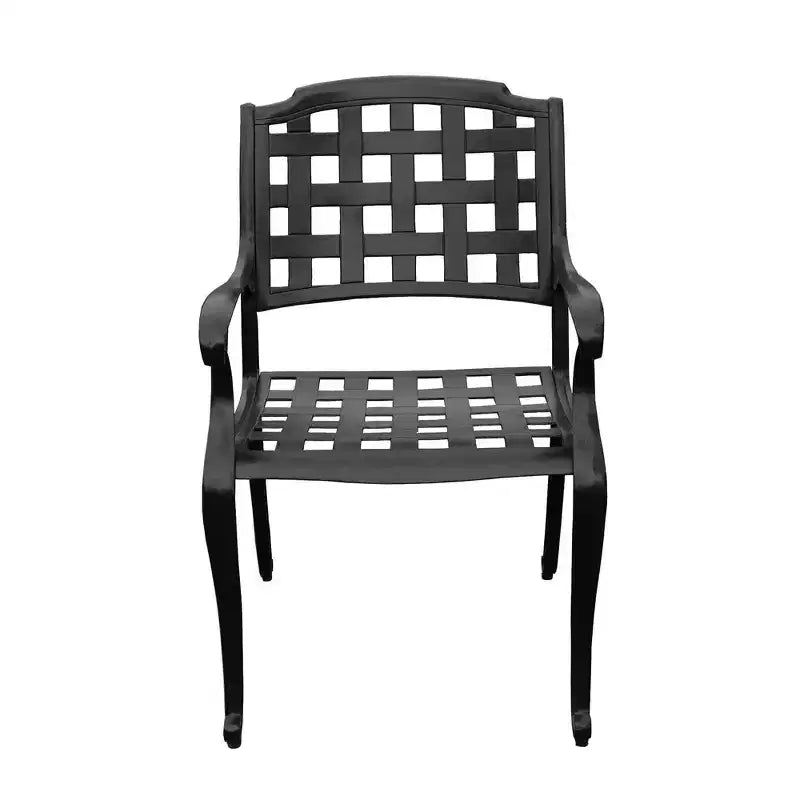 Ensemble de salle à manger d'extérieur 7 pièces avec table rectangulaire en aluminium maillé orné moderne de 170 cm et chaises à carreaux - Noir - Oakland Living
