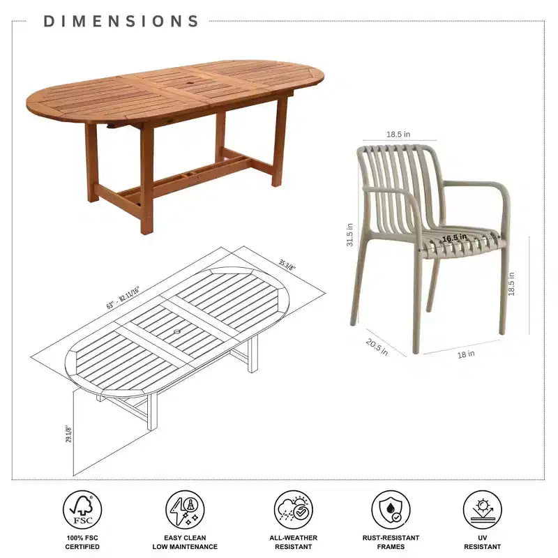 Amazonia Beijo Ensemble de salle à manger d'extérieur ovale 7 pièces beige