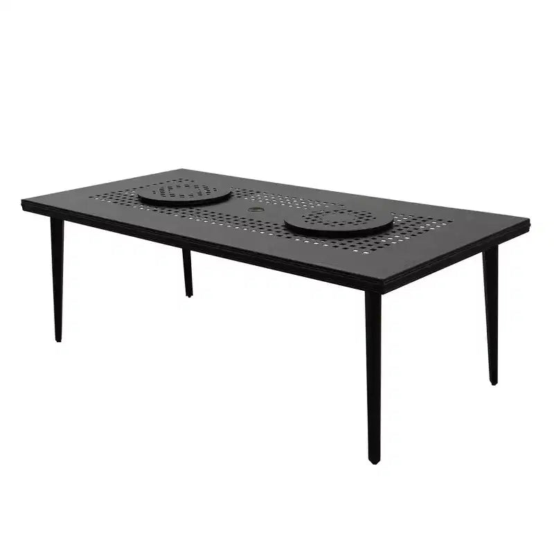Ensemble de salle à manger d'extérieur 9 pièces avec grande table rectangulaire en aluminium à maille ornée moderne de 213 cm et chaises modernes - Noir - Oakland Living
