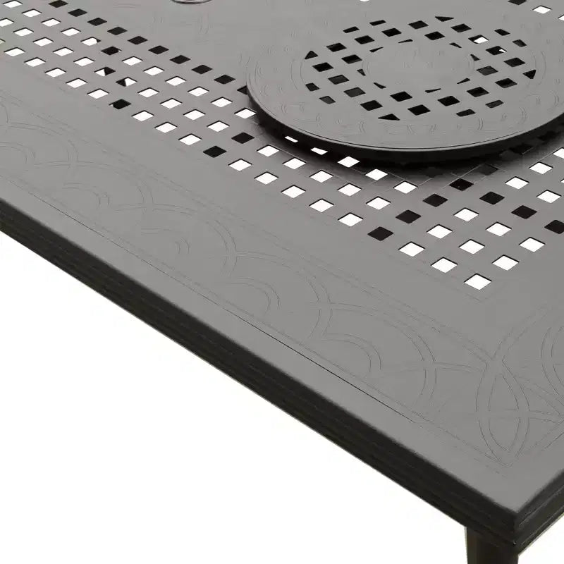 Ensemble de salle à manger d'extérieur 9 pièces avec grande table rectangulaire en aluminium à maille ornée moderne de 213 cm et chaises modernes - Noir - Oakland Living