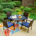 5pc Patio Dining Set with Round Table & Wicker Rattan Chairs - Captiva Designs: Weather-Resistant, Umbrella Hole
