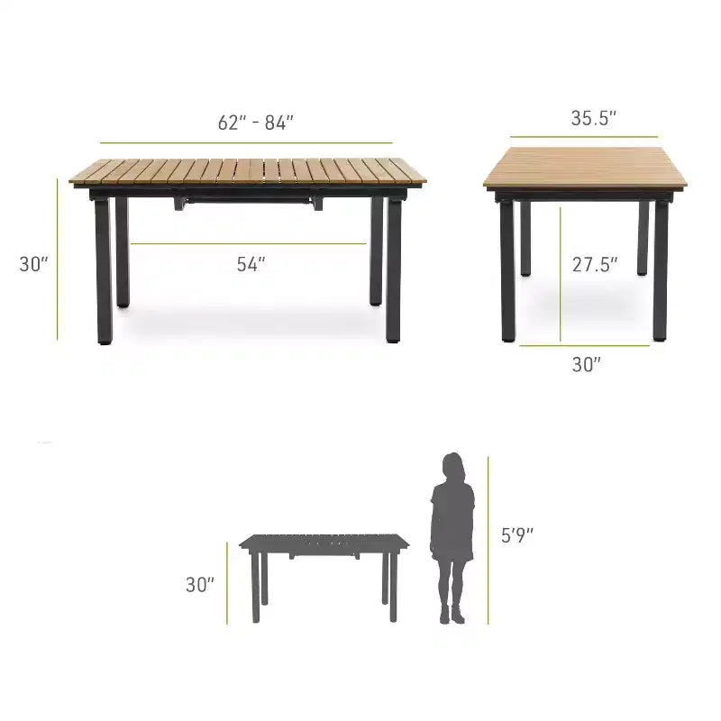 Ensemble de salle à manger d'extérieur 7 pièces Greemotion Mackay en bois de teck avec rallonge papillon intégrée et chaises inclinables marron