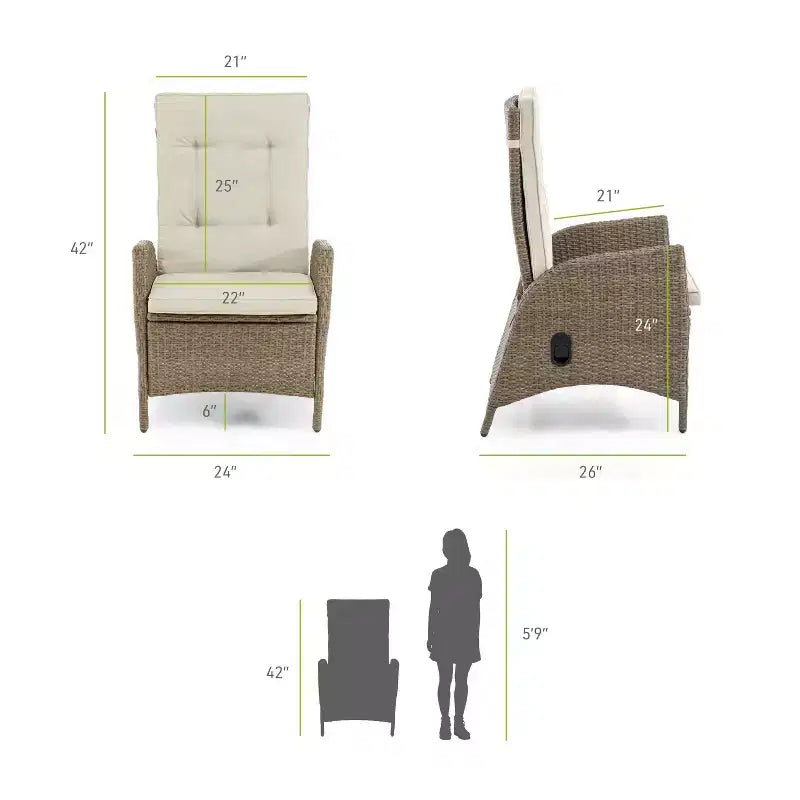 Ensemble de salle à manger d'extérieur 7 pièces Greemotion Mackay en bois de teck avec rallonge papillon intégrée et chaises inclinables marron