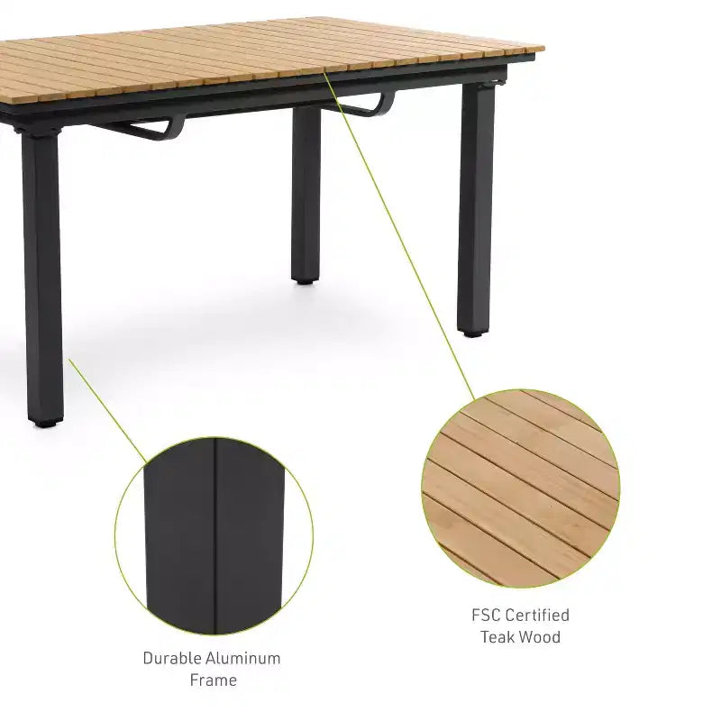 Ensemble de salle à manger d'extérieur 7 pièces Greemotion Mackay en bois de teck avec rallonge papillon intégrée et chaises inclinables marron