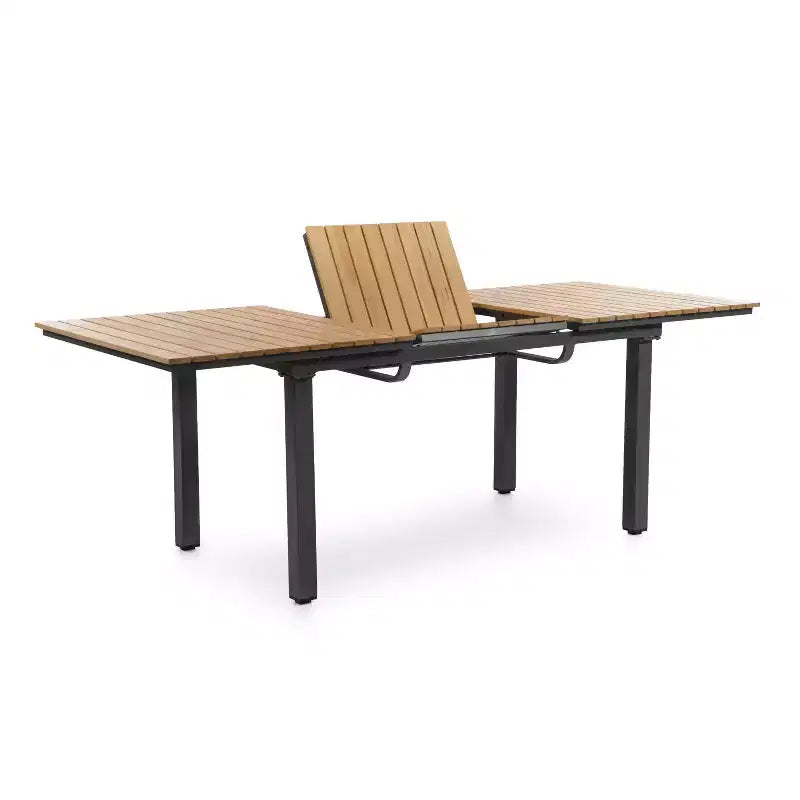 Ensemble de salle à manger d'extérieur 7 pièces Greemotion Mackay en bois de teck avec rallonge papillon intégrée et chaises inclinables marron