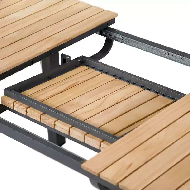Ensemble de salle à manger d'extérieur 7 pièces Greemotion Mackay en bois de teck avec rallonge papillon intégrée et chaises inclinables marron