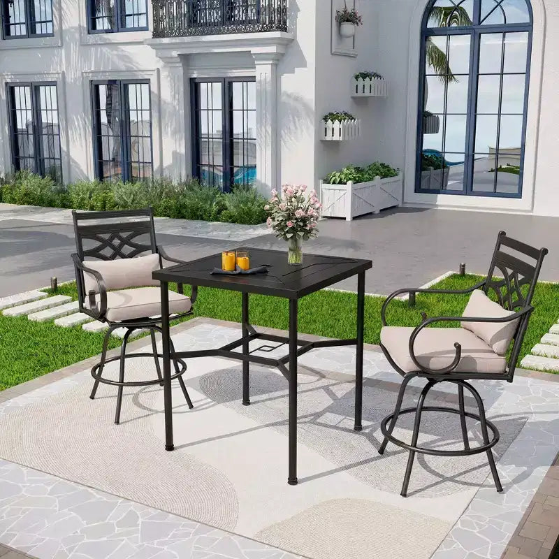 3pc Outdoor Set with Swivel Stools & Metal Table: Captiva Designs, Weather-Resistant, UV-Resistant