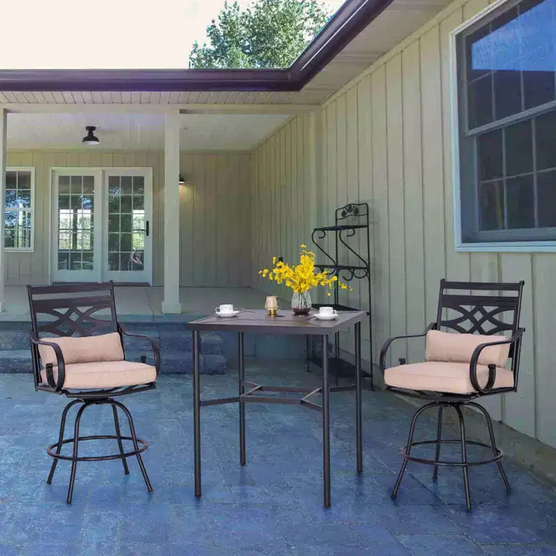 Ensemble extérieur 3 pièces avec tabourets pivotants et table en métal : Captiva Designs, résistant aux intempéries, résistant aux UV