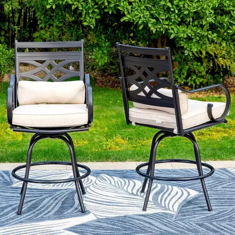 Ensemble extérieur 3 pièces avec tabourets pivotants et table en métal : Captiva Designs, résistant aux intempéries, résistant aux UV