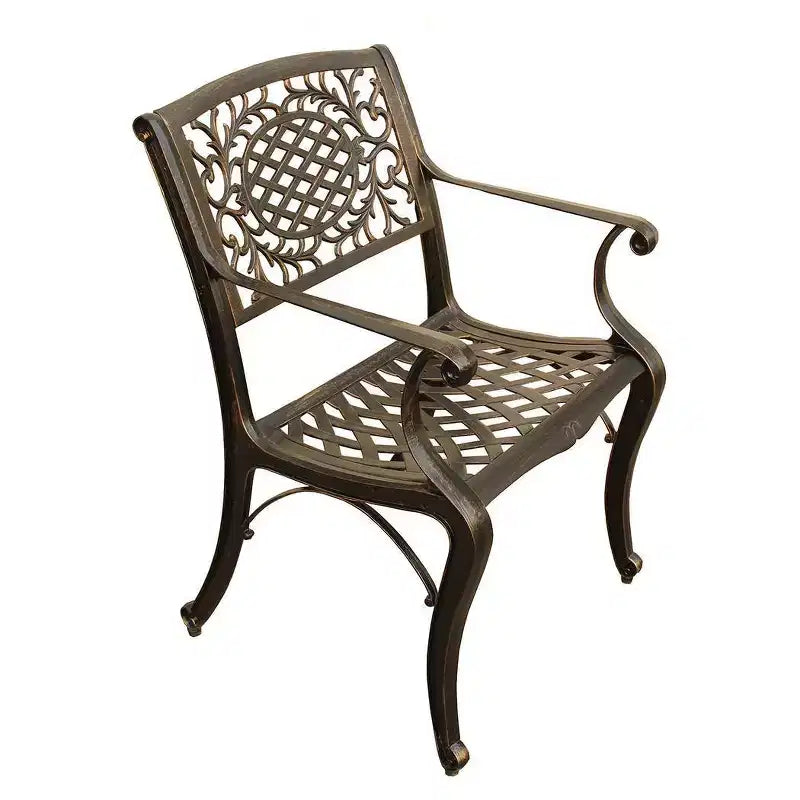 Ensemble de salle à manger 7 pièces pour terrasse avec table ronde en aluminium maillée ornée traditionnelle de 150 cm avec plateau tournant - Bronze - Oakland Living : Résistant aux UV
